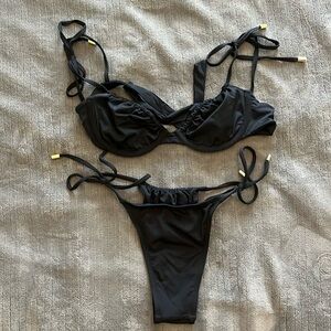 Monday Swimwear Black Ruched Underwire Tie Bikini